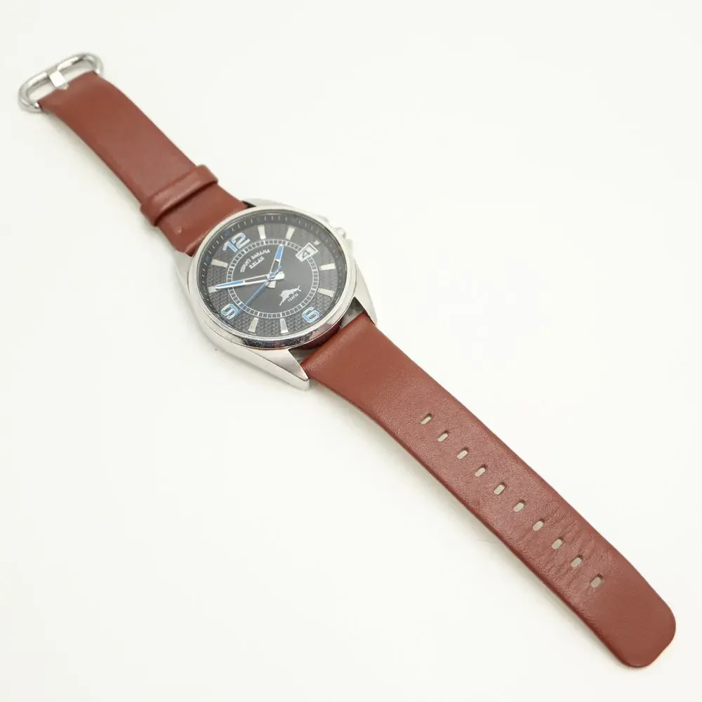 Tommy Bahama Relax Mens 42mm Date Watch Brown Leather Chipped Crystal Works READ